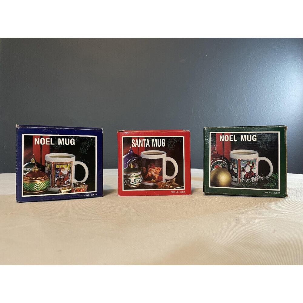 NEW 3 VTG World Bazaars Santa Mug Coffee Cup NOEL Ceramic Vintage Kids Christmas